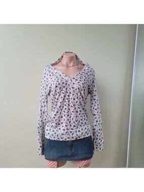 Patchington Cat Pattern Summer Knit Deep V-Neck Slim Fitted Off-shoulder Hoodie